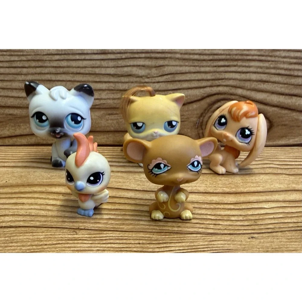 Hasbro Littlest Pet Shop Figures Cat Bunny Bird Mouse Early 2000's Lot‎ Of 5